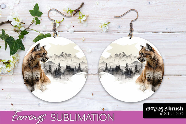 Wild Animals Round Earring Sublimation, Wildlife Earring PNG Sublimation OrangeBrushStudio 