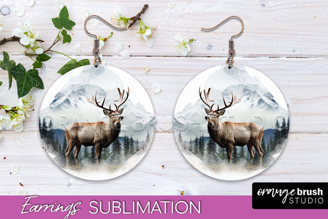 Wild Animals Round Earring Sublimation, Wildlife Earring PNG Sublimation OrangeBrushStudio 