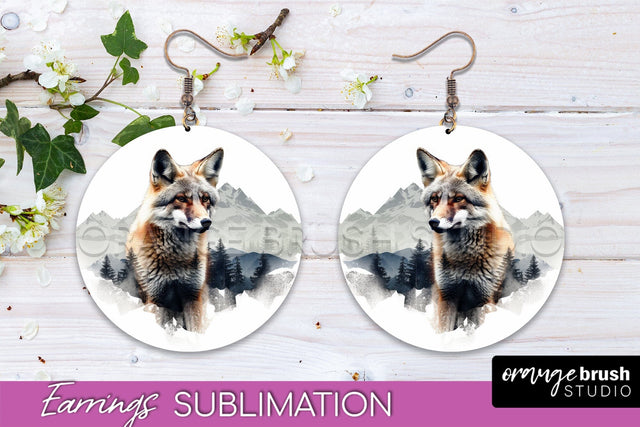 Wild Animals Round Earring Sublimation, Wildlife Earring PNG Sublimation OrangeBrushStudio 
