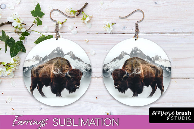 Wild Animals Round Earring Sublimation, Wildlife Earring PNG Sublimation OrangeBrushStudio 