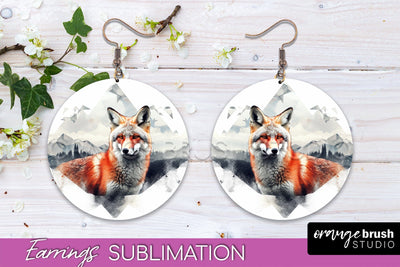Wild Animals Round Earring Sublimation, Wildlife Earring PNG Sublimation OrangeBrushStudio 
