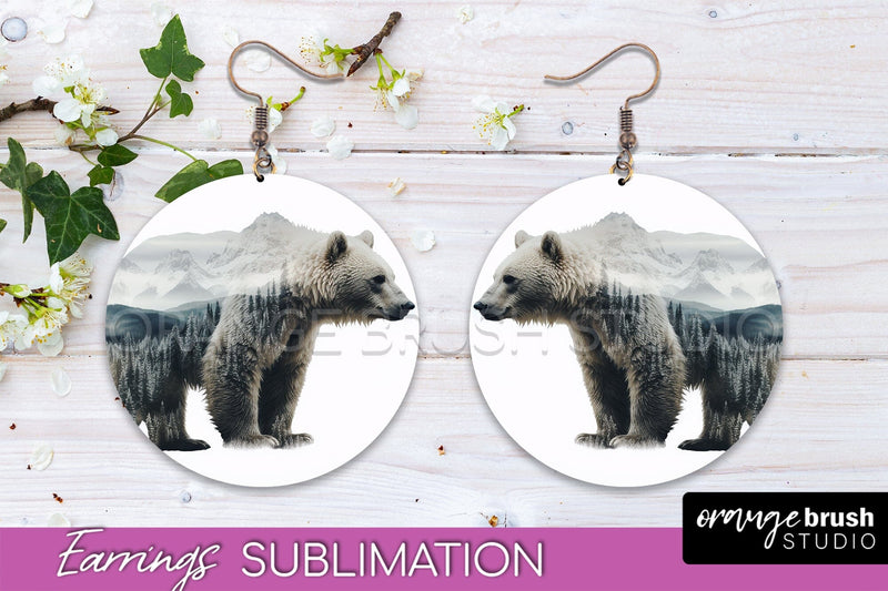 Wild Animals Round Earring Sublimation, Wildlife Earring PNG Sublimation OrangeBrushStudio 