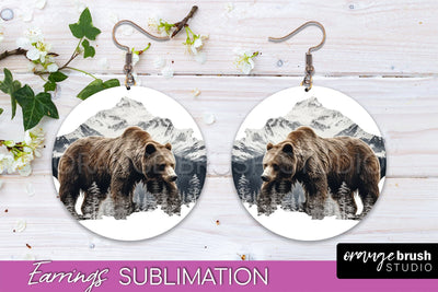 Wild Animals Round Earring Sublimation, Wildlife Earring PNG Sublimation OrangeBrushStudio 