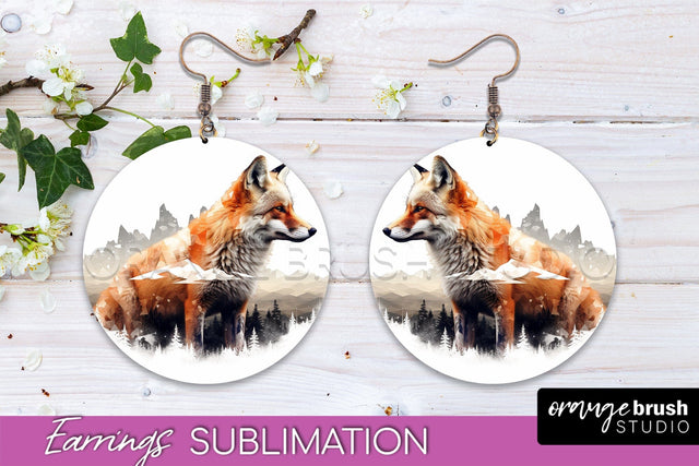 Wild Animals Round Earring Sublimation, Wildlife Earring PNG Sublimation OrangeBrushStudio 