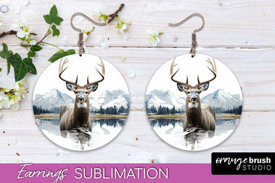 Wild Animals Round Earring Sublimation, Wildlife Earring PNG Sublimation OrangeBrushStudio 