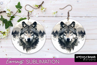 Wild Animals Round Earring Sublimation, Wildlife Earring PNG Sublimation OrangeBrushStudio 