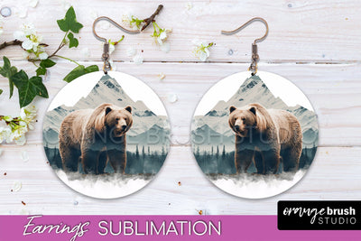 Wild Animals Round Earring Sublimation, Wildlife Earring PNG Sublimation OrangeBrushStudio 