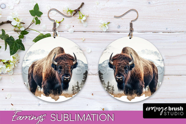 Wild Animals Round Earring Sublimation, Wildlife Earring PNG Sublimation OrangeBrushStudio 