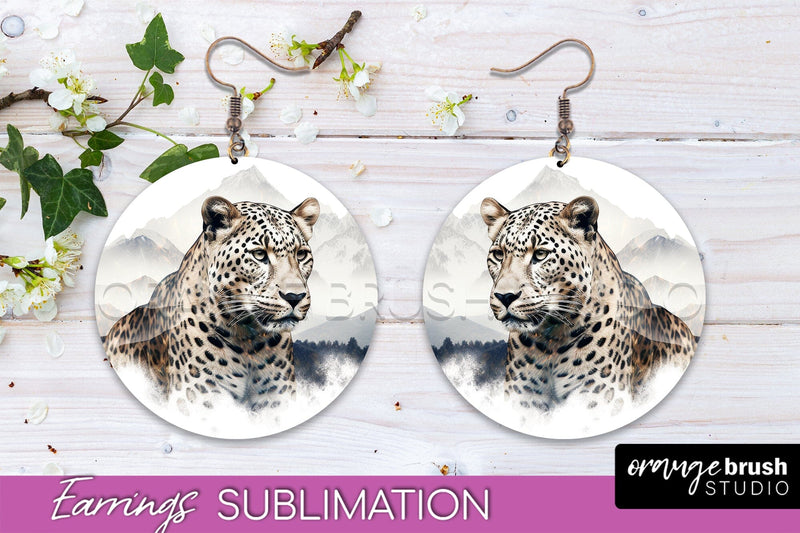 Wild Animals Round Earring Sublimation, Wildlife Earring PNG Sublimation OrangeBrushStudio 