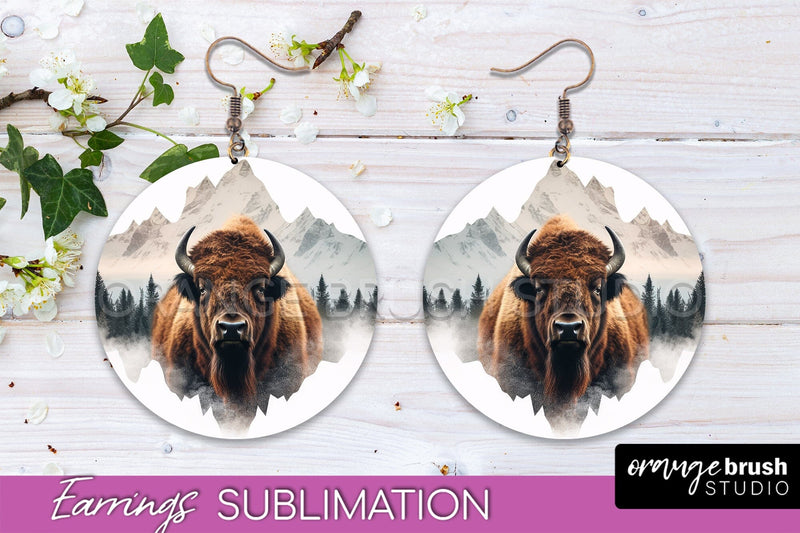 Wild Animals Round Earring Sublimation, Wildlife Earring PNG Sublimation OrangeBrushStudio 