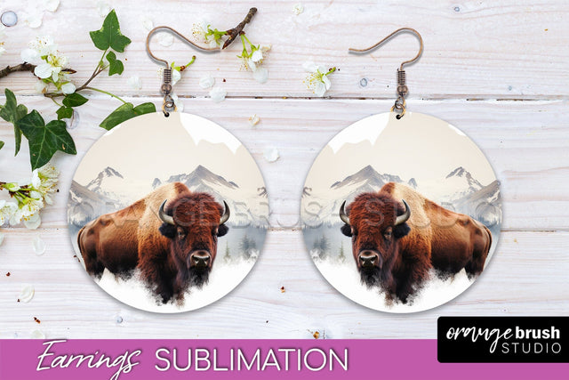 Wild Animals Round Earring Sublimation, Wildlife Earring PNG Sublimation OrangeBrushStudio 