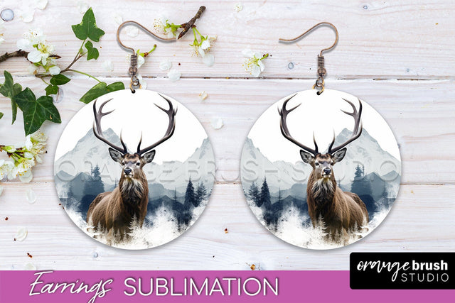 Wild Animals Round Earring Sublimation, Wildlife Earring PNG Sublimation OrangeBrushStudio 