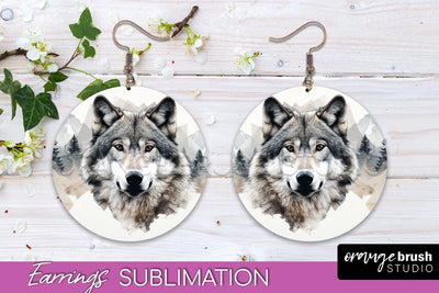 Wild Animals Round Earring Sublimation, Wildlife Earring PNG Sublimation OrangeBrushStudio 