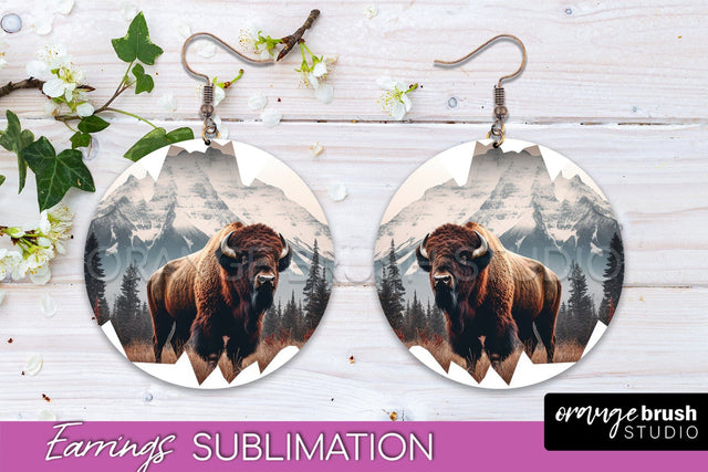 Wild Animals Round Earring Sublimation, Wildlife Earring PNG Sublimation OrangeBrushStudio 