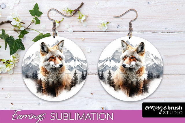 Wild Animals Round Earring Sublimation, Wildlife Earring PNG Sublimation OrangeBrushStudio 