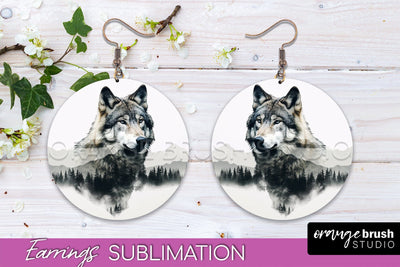 Wild Animals Round Earring Sublimation, Wildlife Earring PNG Sublimation OrangeBrushStudio 
