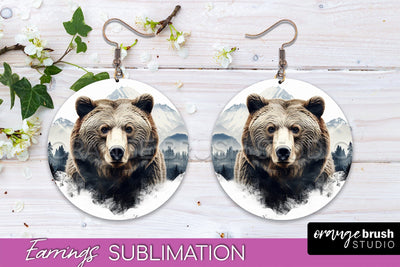 Wild Animals Round Earring Sublimation, Wildlife Earring PNG Sublimation OrangeBrushStudio 