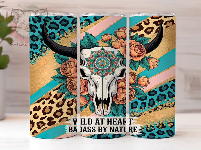 Wild At Heart Western Aztec Tumbler, Wild At Heart PNG, Badass By Nature Wrap, 20oz Sublimation Design, Boho Western Cup, Cowgirl Attitude Tumbler, Tribal Pattern Wrap Sublimation Lara' s Designs 