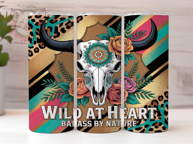 Wild At Heart Western Aztec Tumbler, Wild At Heart PNG, Badass By Nature Wrap, 20oz Sublimation Design, Boho Western Cup, Cowgirl Attitude Tumbler, Tribal Pattern Wrap Sublimation Lara' s Designs 