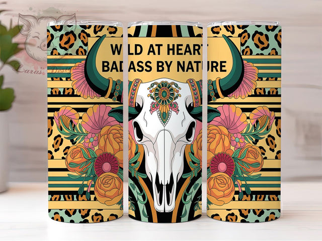Wild At Heart Western Aztec Tumbler, Wild At Heart PNG, Badass By Nature Wrap, 20oz Sublimation Design, Boho Western Cup, Cowgirl Attitude Tumbler, Tribal Pattern Wrap Sublimation Lara' s Designs 