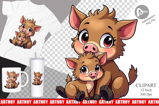 Wild Boar Mother's Day Clipart Sublimation artnoy 