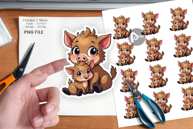 Wild Boar Mother's Day Sticker Sublimation artnoy 