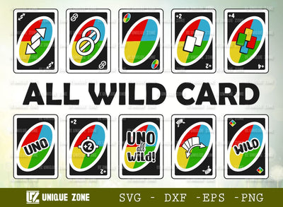 Wild Card UNO SVG Bundle Matching Card Game Silhouette Play Card Cut File Bundle SVG Unique Zone 