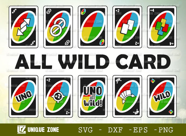 Wild Card UNO SVG Bundle Matching Card Game Silhouette Play Card Cut File Bundle SVG Unique Zone 