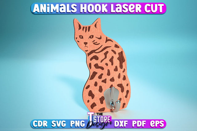 Wild Cat Hook Laser Cut | Home Design | Wooden Animals Hook | CNC File SVG The T Store Design 