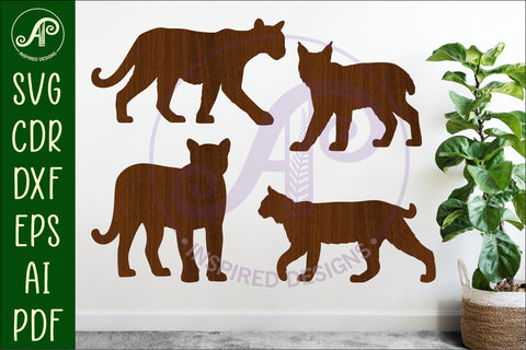 Wild Cats from North America Silhouette laser cut wall art SVG APInspireddesigns 