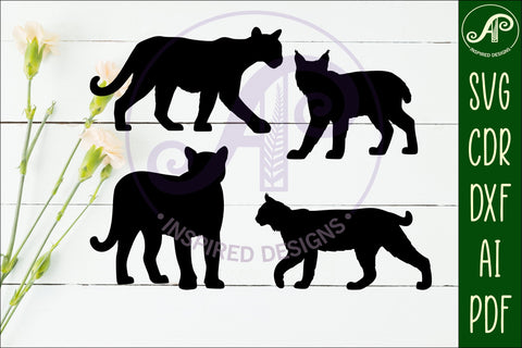 Wild Cats from North America Silhouette laser cut wall art SVG APInspireddesigns 