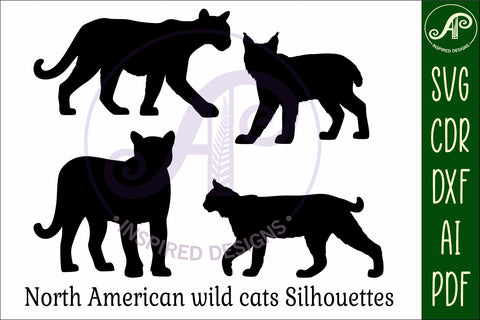 Wild Cats from North America Silhouette laser cut wall art SVG APInspireddesigns 