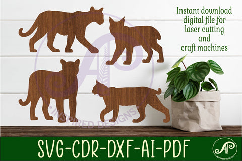 Wild Cats from North America Silhouette laser cut wall art SVG APInspireddesigns 