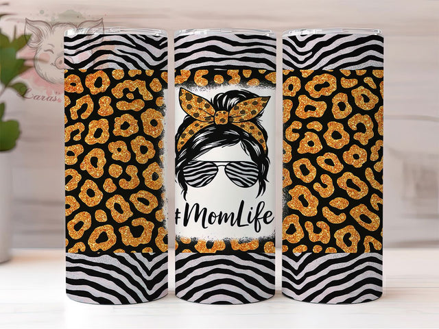 Wild & Chic Mom Life Tumbler, Cheetah Print PNG, Zebra Tumbler Design, Gold Silver Sublimation, 20oz Skinny Tumbler, Messy Bun Mom Wrap, Animal Print Tumbler Sublimation Lara' s Designs 