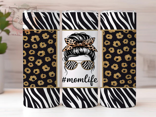 Wild & Chic Mom Life Tumbler, Cheetah Print PNG, Zebra Tumbler Design, Gold Silver Sublimation, 20oz Skinny Tumbler, Messy Bun Mom Wrap, Animal Print Tumbler Sublimation Lara' s Designs 