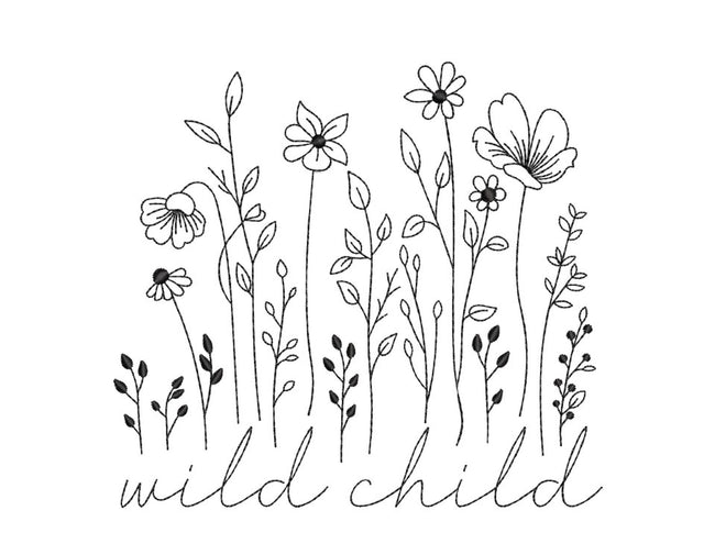 Wild Child Embroidery Design, Wildflower Embroidery Design, 4 sizes, Instant Download Embroidery/Applique DESIGNS Nino Nadaraia 