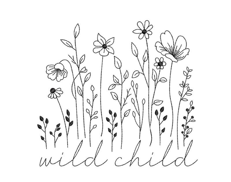 Wild Child Embroidery Design, Wildflower Embroidery Design, 4 sizes, Instant Download Embroidery/Applique DESIGNS Nino Nadaraia 