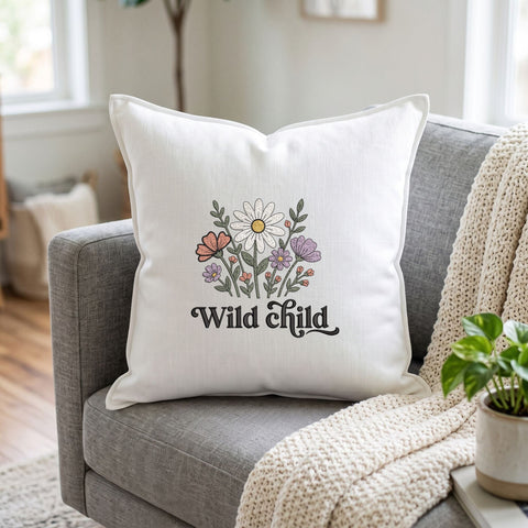 Wild Child Floral Embroidery Design – Boho Daisy Wildflower Typography Machine Embroidery File Embroidery/Applique DESIGNS PatternFeed8 