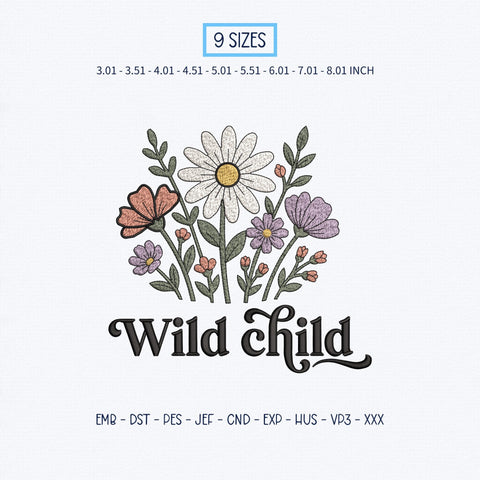 Wild Child Floral Embroidery Design – Boho Daisy Wildflower Typography Machine Embroidery File Embroidery/Applique DESIGNS PatternFeed8 