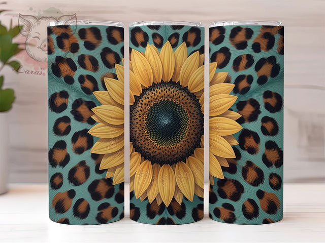Wild & Elegant Sunflower Cowhide Tumbler, Leopard Print PNG, Western Tumbler Wrap, Cowgirl Sublimation Design, 20oz Sunflower Wrap, Boho Leopard Tumbler, Country Chic Tumbler PNG Sublimation Lara' s Designs 