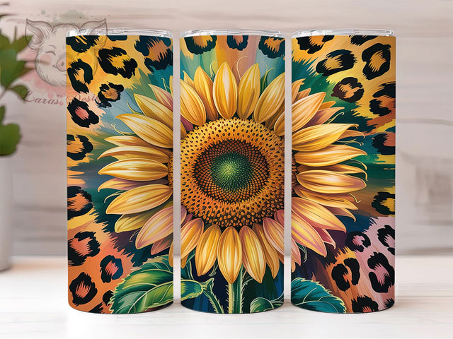 Wild & Elegant Sunflower Cowhide Tumbler, Leopard Print PNG, Western Tumbler Wrap, Cowgirl Sublimation Design, 20oz Sunflower Wrap, Boho Leopard Tumbler, Country Chic Tumbler PNG Sublimation Lara' s Designs 