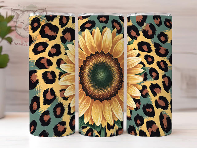 Wild & Elegant Sunflower Cowhide Tumbler, Leopard Print PNG, Western Tumbler Wrap, Cowgirl Sublimation Design, 20oz Sunflower Wrap, Boho Leopard Tumbler, Country Chic Tumbler PNG Sublimation Lara' s Designs 