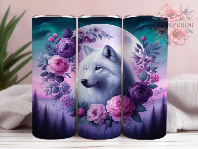 Wild & Enchanting Mystical Wolf Tumbler, Full Moon PNG Design, Dreamcatcher Tumbler Sublimation, Floral Wolf 20oz Wrap, Boho Spirit Animal Tumbler, Native Inspired Tumbler Design Sublimation Li Zamperini 