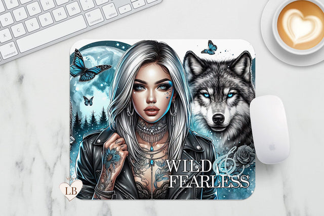 Wild & Fearless Mouse Pad - Wolf Mousepad Sublimation PNG Sublimation BijouBay 