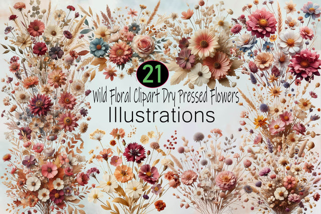Wild Floral Clipart Dry Pressed Flowers Sublimation Clipart Bundle Sublimation SVGArt 