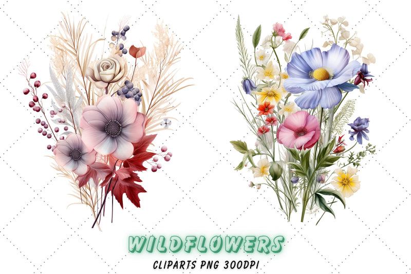 Wild Floral Clipart - Watercolor Wild Flowers - Floral Clipart ...