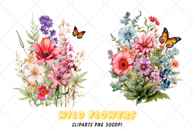 Wild Floral Clipart - Watercolor Wild Flowers - Floral Clipart - Premade Clipart - Wedding Clipart - Spring Clipart - Wild Flowers Sublimation FloridPrintables 