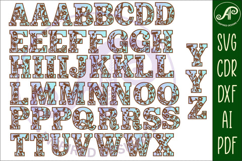 Wild flower alphabet letter set. 2 layer 50 letters. SVG APInspireddesigns 