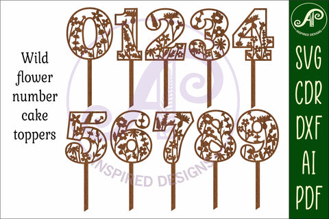 Wild flower number cake toppers SVG cut files SVG APInspireddesigns 