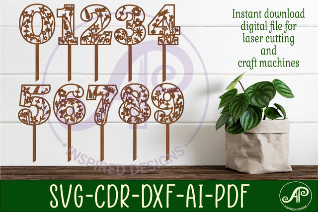 Wild flower number cake toppers SVG cut files SVG APInspireddesigns 